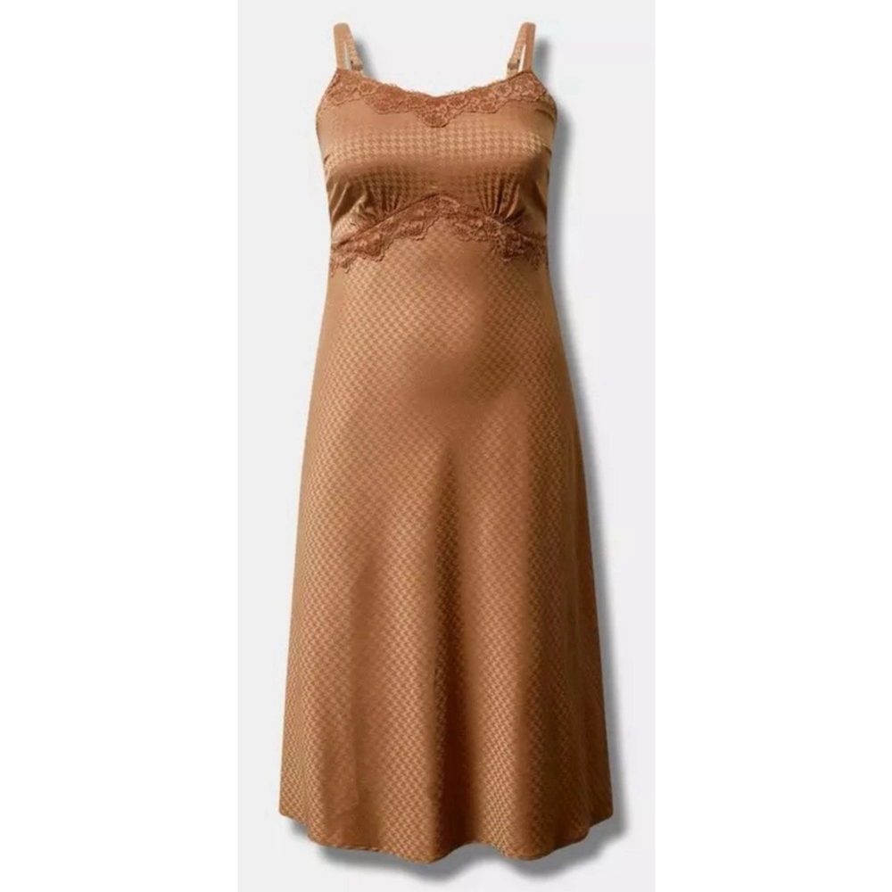 TORRID Woven Jacquard Lace Trim Cami Slip Dress Midi Houndstooth 12/0X NWT 76$